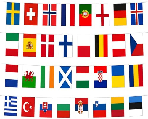 Guirlande de fanions de pays - 8 m - Coupe du monde de football 2026 et 2026 - Drapeaux décoratifs en tissu - 14 x 21 cm - Pour bar, club, jardin, intérieur et extérieur