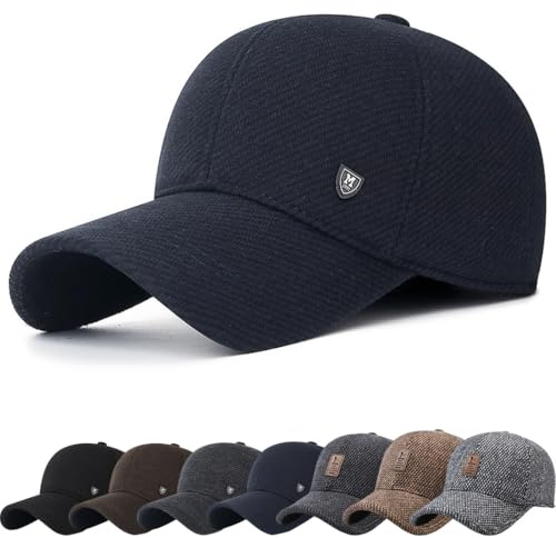 DURINM Casquette de Baseball d'hiver Hommes avec Cache Oreilles Pliable à Visière en Tweed de Laine et Laine d'hiver pour et Boucle en Métal pour Alpinisme Plein air Voyager