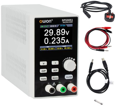 OWON SPS3051 - Fuente de alimentación CC programable de un Solo Canal, Fuente de alimentación de Banco Variable con precisión de Salida de hasta 10 mV/1 mA, Rango de Salida 0-30 V/0-8 A