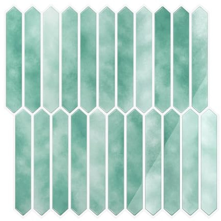 VEELIKE Cyan Marmor Fliesenaufkleber Küche Blassgrün Klebefliesen Bad Sechseck 3D Fliesenaufkleber Grün Klebefolie Küchenrückwand Wasserfest Badfliesen Überkleben Kamin 30.5cm x 30.5cm 6 Stück