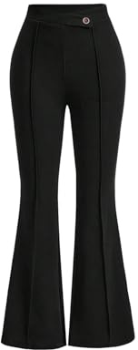GORGLITTER Flared Trousers Women High Elastic Waist Button Bell Bottoms Bootcut Dressy Business Long Pants Black Small
