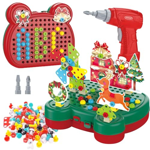 Mosaik Steckspiel Spielzeug, Montessori Werkzeugkoffer,3D-Spielzeug zum Auseinandernehmeng,Schrauben Montessori Spielzeug,Lernspiele Geschenk für Jungen & Mädchen ab 3 Jahre(C)