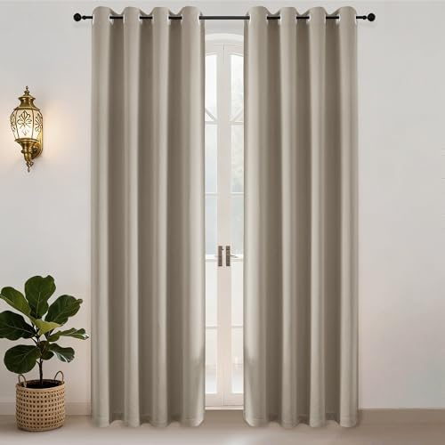 Simplebrand Gardinen Taupe Blickdicht Thermovorhang Kälteschutz 2er Set H220 x B140 cm, Vorhänge Abdunkelnd Vorhang 220 cm Lang Verdunkelungsvorhang mit Ösen für Wohnzimmer/Schlafzimmer
