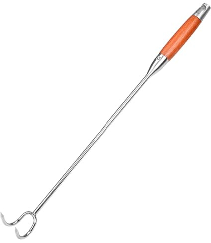 GLEAVI Gancho para Carne de Acero Inoxidable Volteador y Recogedor Ligero para Barbacoa Utensilio Profesional para Asar Pollo y Salchichas Fácil de Limpiar y Transportar