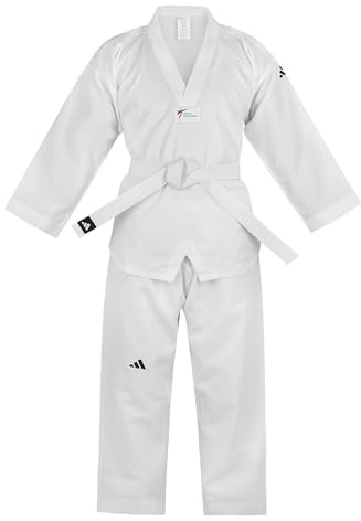 adidas WT Approved Taekwondo Dobok - 160 cm - Made of Polyester, Suitable for Beginners, Lightweight & Breathable, White Belt Included