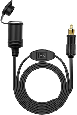 90CM Europäischer DIN Stecker auf Standard Zigarettenanzünder Buchse Adapter Verlängerungskabel mit ON/OFF Schalter Wasserdicht 12V/24V für BMW Motorrad Wohnwagen Wohnmobil Auto