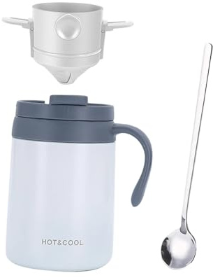 MCMUZKZS Coffee Set with Camping Mug with Lid, Insulated And Spoon – Ideal for Hiking, Home Use, And Outdoor Activities, White