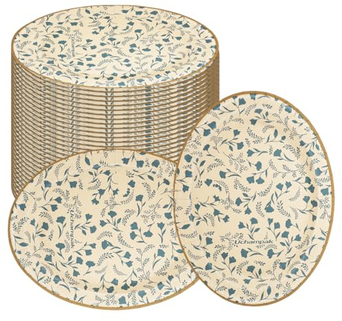 Paper Plates 26.5 × 23 cm, 50 Pack Oval Heavy Duty Disposable Paper Plates | with Floral Pattern, Microwave Safe, Leak & Cut Resistant for BBQs, Picnics, Garden Parties, Birthday Parties and Tea Parties