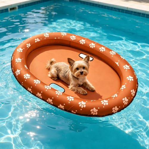 Schwimmendes Floß für Haustiere, Schwimmboot, aufblasbarer Hundepool, rutschfest, kratzfest, tragbares leichtes Design, geeignet für Haustiere, Wasserspiele, Bad, Strand (Orange)
