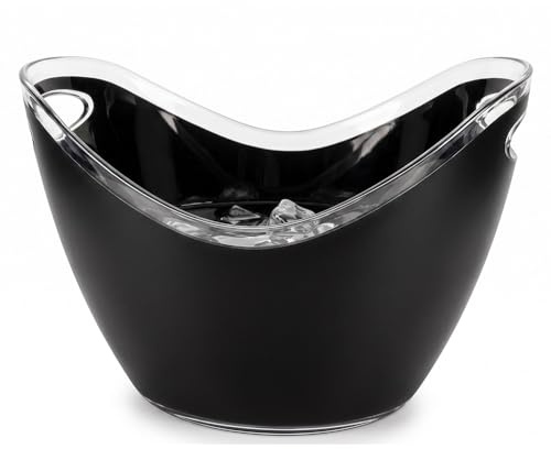 Secchiello Porta bottiglie con Ghiaccio di vino spumante champagne prosecco nero Ovale Spumantiera Moderna in Plastica Resistente con Manici Integrati glassette (secchiello portabottiglia grande)