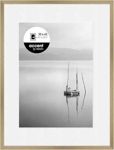 accent by nielsen cadre objetavec passe-partout, 30 x 40 cm, bois (MDF), Chêne, cadre photopour accrocherau format paysage et portrait, verre véritable, Aura