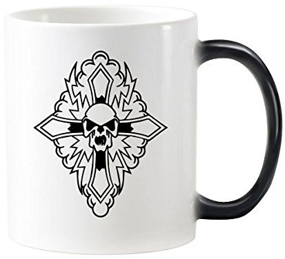 Religion Christentum Belief Kirche schwarz Heiligen Kreuz Totenkopf Kultur, Design Art Illustration Muster 'wärmeempfindliche Farbwechsel Farbe Tasse Milch Kaffee mit Griffe 350 ml