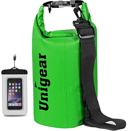 Unigear wasserdichte Taschen/Trockentasche (2 l/5 l/10 l/20 l/30 l/40 l) für Outdoor-Aktivitäten und Wassersport, Camping, Wassersport, Kajak, Angeln, mit wasserdichter Telefontasche