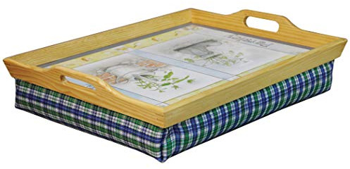 Netagon Portable Wooden Breakfast, Food, Laptop Table Lap Tray with Cushion Bean Bag (Herbs)