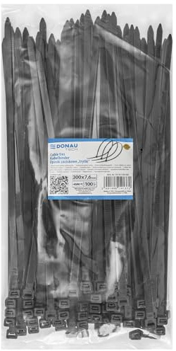 DONAU TECH Fascette stringicavo autobloccanti/Elettricista/300 x 7,6 mm/100 pezzi/Resistente a UV/Resistente allatemperature/Resistenza alla rottura/Nere/Giardinaggio/Interno ed Esterno