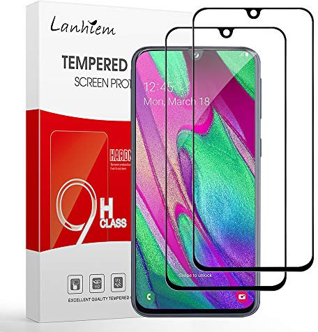 Lanhiem 2 pièces Verre Trempé pour Samsung Galaxy A40, [Couverture complète] [Garantie à Vie][Facile à Installer] Film Protection écran pour Samsung Galaxy A40, Ultra Résistant Dureté 9H - Noir