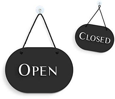SIGNS - óvalo con Estilo negro - Open Closed - Cartel doble cara [OC35] - Placa de la puerta colgante de doble cara - Letrero de la tienda comercial reversible