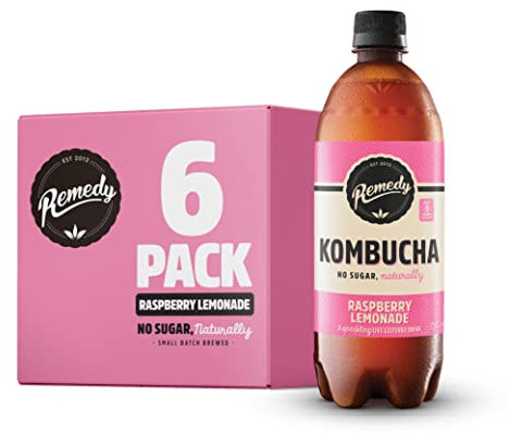Remedy Kombucha Tea - Raspberry Lemonade - Sparkling Live Cultured Drink - Naturally Sugar Free Soft Drink - Probiotic Drink for Gut Health - 6 x 700ml