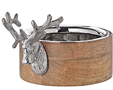 Edzard Scodelle/Ciotola per snack Cervo Mango Legno con Manici Cervo, alluminio nichelato, lunghezza 23 cm, larghezza 13 cm, ciotola decorativa