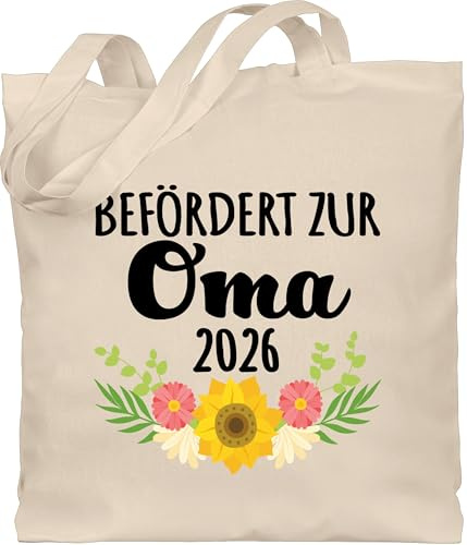Shirtracer - Baumwolltasche - Geschenk - Befördert zur Oma 2026 mit Blumen - schwarz
