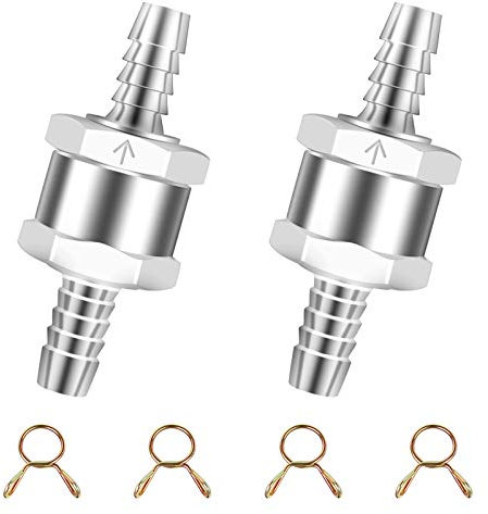 Clapet Anti-Retour 2 Pcs 8mm Valve de Carburant en Aluminium Clapet à Sens Unique pour Essence Diesel Carburateur Systèmes de Carburant à Basse Pression avec 4 Pcs 10mm Pinces de Tuyau de Carburant