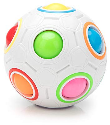 Excellentas Fidget Ball Regenbogenball - Anti Stess Ball - Stressspielzeug Geschicklichkeitsspiel für Jung und Alt, Erwachsen oder Kinder in Weiss