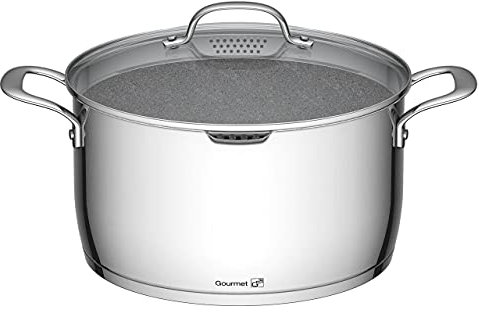 Topf G21 Gourmet Miracle mit Sieb 28 cm mit Deckel aus Edelstahl/Greblon