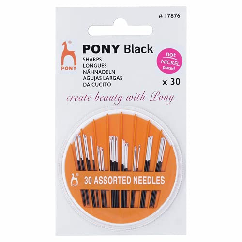Agujas de coser a mano de pony: variado: negro con ojo blanco: afilados: surtidos