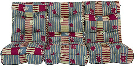 PATIO Hollywoodschaukel Auflagen Set Monte Carlo 170 cm/ 3 x 57 cm Polster 3-Sitzer 4-Sitzer Hollywoodschaukel Bankauflagen 3-Teilige Schaukelauflage gesteppt Pflanzenmuster Streifen Mehrfarbig
