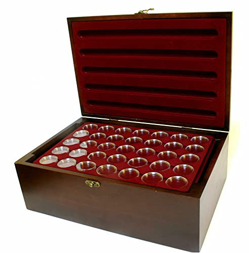 MC.Sammler Holz Münzkassette Münzkoffer inkl 10 Münztableaus für 350 STK 10 Euro Münzen in Kapseln (Kassette mit 350 Münzkapseln 32,5mm)