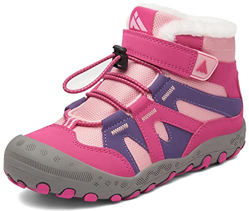 Mishansha Kinder Winterschuhe Warm Gefüttert Jungen Winterstiefel Mädchen Schneeschuhe Leicht Winterboots Rutschfest Outdoor Wanderschuhe, Hellrosa 25 EU