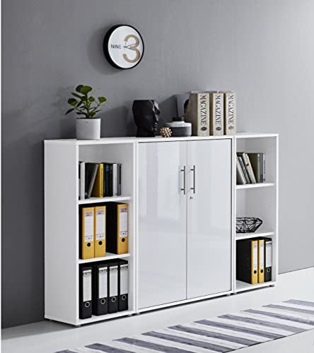 Schrankwand TABOR 2 Aktenschrank Büroschrank abschließbar in diversen Farbvarianten (weiß/weiß Hochglanz)