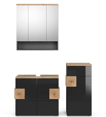 Vicco Badmöbel-Set Eden, Anthrazit, 73 cm | besteht aus Waschbeckenunterschrank, Spiegelschrank und Midischrank