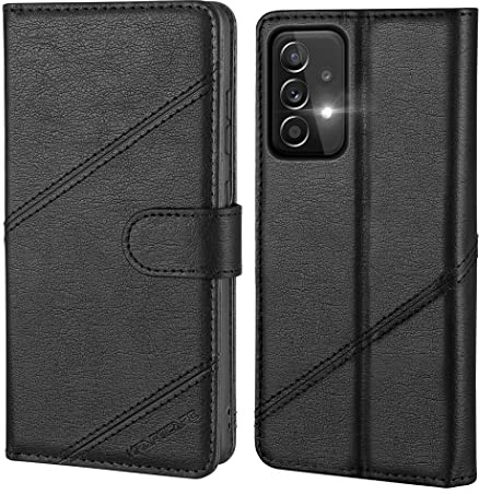 KRAFTCARE Handyhülle für Samsung Galaxy A53 Hülle | Klapphülle mit Premium PU Leder, 3 Kartenfächer + Geldscheinfach, Ständer, Stoßfeste, RFID Blockierung, Schwarz