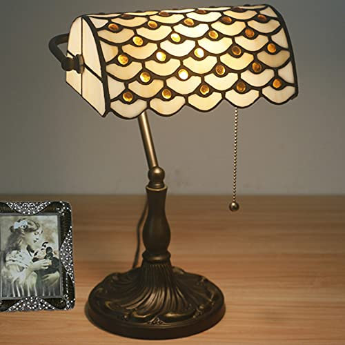 BOTOWI Antique Banker Lampe Grün, Tiffany Lamptisch Lampe, Vintage Banker Lampe Green Glass Schreibtisch Lampe Retro Mit Pull -Schalter E27 Nachtlampe,E