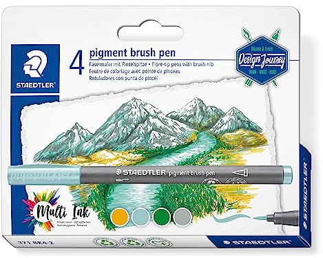 STAEDTLER Pigment Brush Pen 371 – 4er Set, Design Journey | Pinselstift, wasserfeste Multi Ink Tusche, lichtbeständig – formstabil – Art.-Nr. 371 BK4-2