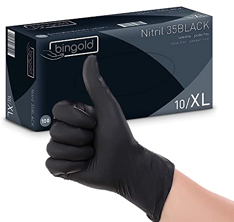 Generisch BINGOLD Nitril 35BLACK Einmalhandschuhe, Nitrilhandschuhe, 10x100 Stück, 1000 Stück, Größe XL, schwarz, puderfrei, latexfrei, unsteril, lebensmittelecht