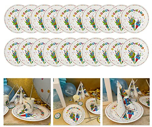 Oblique Unique® Schulkind Party Pappteller Set Papierteller Einwegteller für Schuleinführung Einschulung Tischdeko für Jungen und Mädchen (Bunt - 20 Stück)