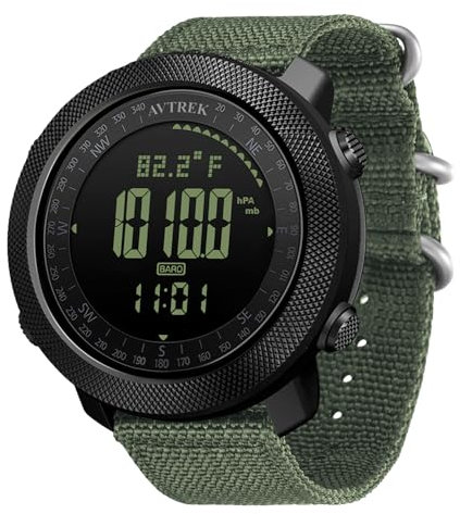 AVTREK Orologio militare digitale per uomo, orologio sportivo con bussola, contapassi, orologio tattico di sopravvivenza con retroilluminazione (verde)