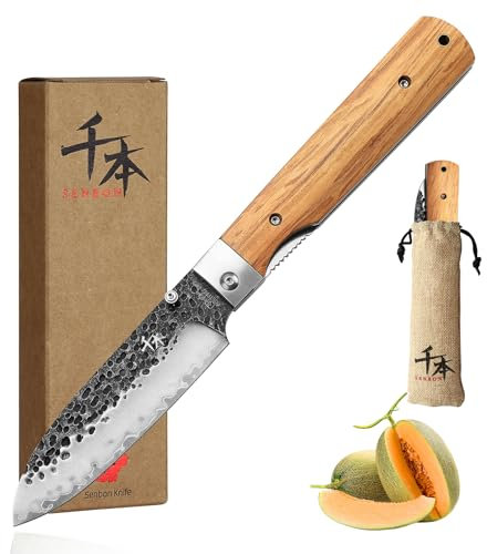 SENBON 440 Geschmiedeter Edelstahl Camping Chef Klinge Scharfe japanisches stil Faltende Tragbare Reise Obst Messer Olive Griff Obst Messer