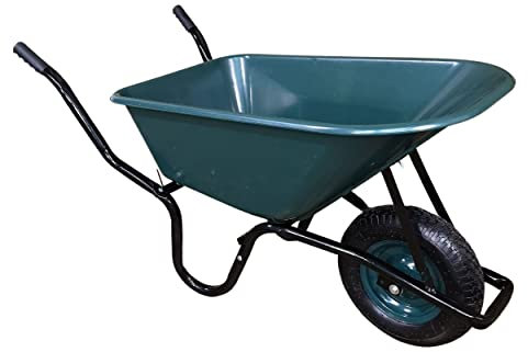 110 Litre 150kg Capacity Heavy Duty Outdoor Garden Trolley WheelBarrows with Pneumatic Tyre, Plastic Garden Cart Wheelbarrow in Green