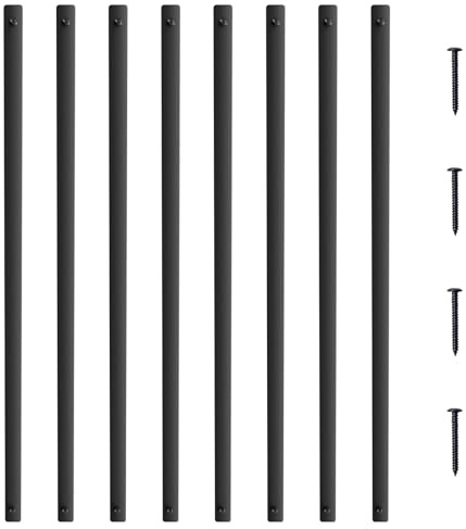 VEVOR Staircase Metal Balusters, 38'' x 1'' Flat Aluminum Alloy Decorative Banister Spindles, 72 Pack Deck Baluster with Screws, Classic Hollow Deck Railing Satin Black Powder Coated for Porch
