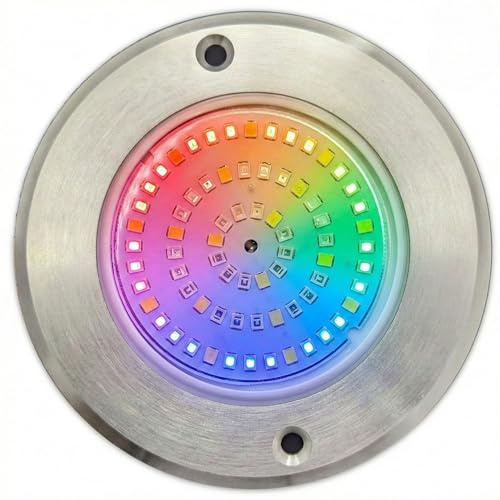 SWIMHOME Warmpool Foco LED Mini Piscina Extraplano, Relleno de Resina, Acero Inoxidable, RGB, Ø11 cm, 6W 12V AC