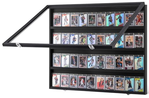 VEVOR 36 Graded Sports Card Display Case, 30.5x24.3x2.1 in, Baseball Card Display Frame with 98% UV Protection Clear View PC Glass, Lockable Wall Cabinet for Football Basketball Hockey Trading Card