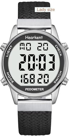 Hearkent Schrittzähler Uhr Damen-30M wasserdichte-Schrittzähler Ohne App und Handy- Senioren Sportuhr mit Schritt-/Kalorienzähler/EL-Hintergrundbeleuchtung,Stoppuhr/Countdown(Schwarz)