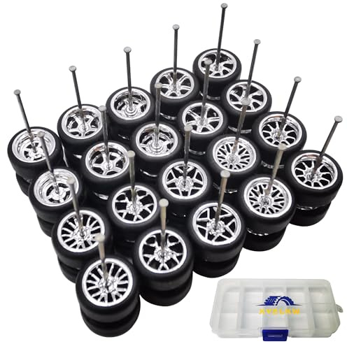 1/64 Wheels and Tires Set, 10-Pack 1 64 Scale Wheels with 10 for 1/64 Diecast Cars Upgraded and Modified Rubber Tires(Diameter 0.43in/11mm) (Silver Plated)