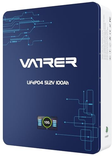 VATRER POWER 51,2V 100AH Batería LiFePO4, Celdas Grado A, Batería Litio de Montaje en Pared con BMS 100A y Monitor LED, 6000+ Ciclos Profundos para Sistemas de Almacenamiento de Energía