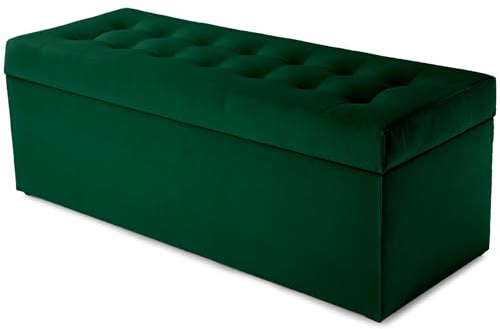 MG Design Polsterhocker 45 x 120 cm Grün mit großem Stauraum (ca. 140 L), bis 300 kg belastbar, weich mit dezentem Schimmer, pflegeleicht – Wohnbereich, Schlafraum & Flur