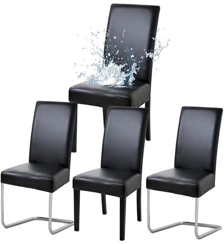 Stuhlhussen 4er Set, PU Leder Stretch Stuhlhussen für Esszimmerstühle, Wasserdicht Abnehmbarer Stühle Schutz Universell Dekoration Stuhlbezug für Haus, Küche,Hotel,Restaurant,Bankett,Konferenzraum