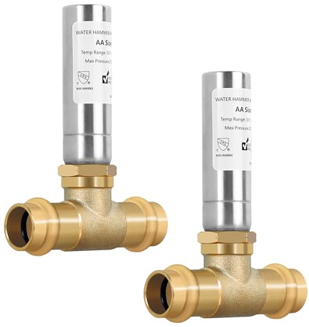 Yqimtion Propress Water Hammer Arrestor (2-Pack) - 1/2 Copper Press Connection, Tee, Stainless Steel - Reduce Pressure and Noise